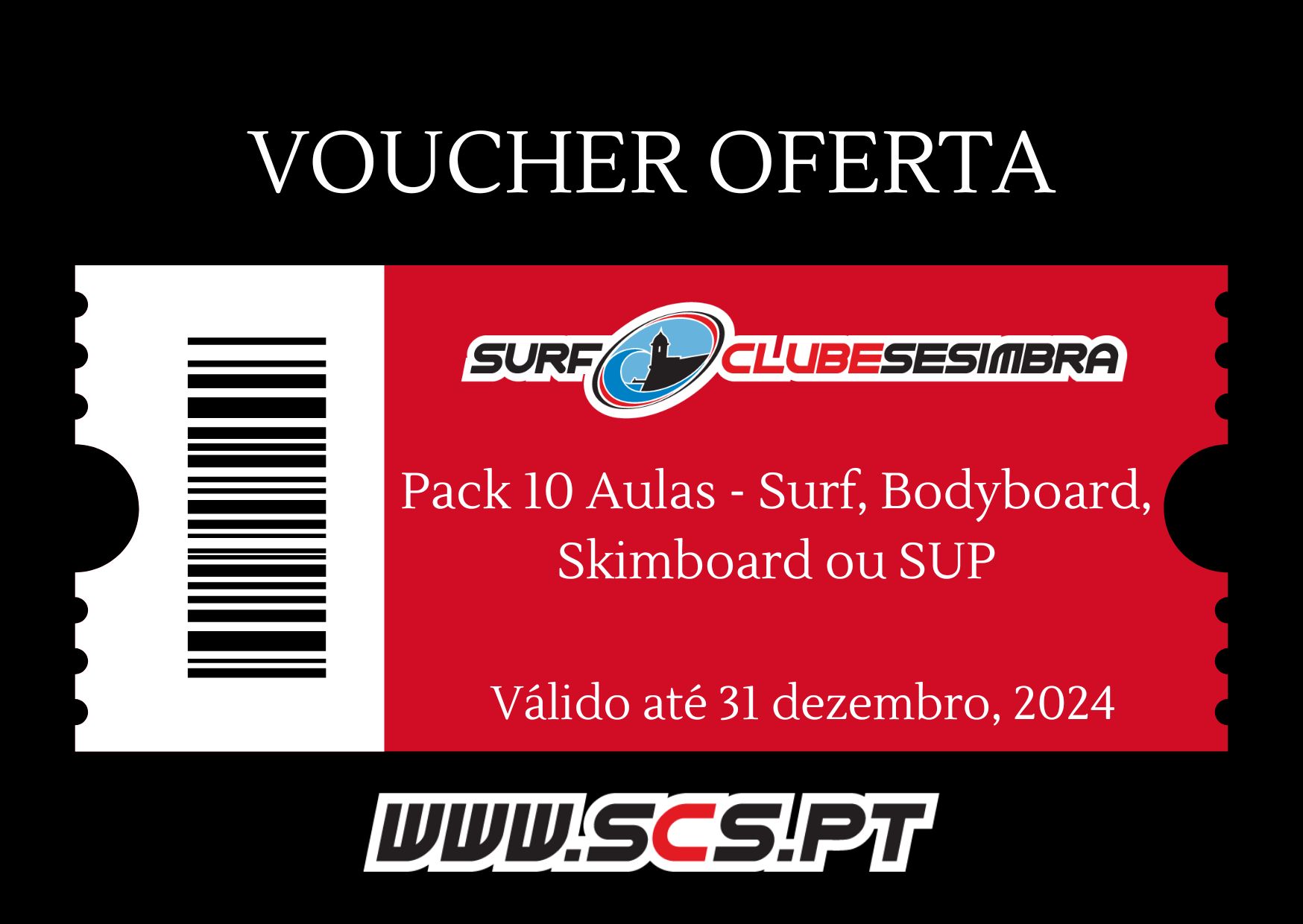 Voucher Oferta Pack 10 Aulas - Surf, Bodyboard, Skimboard ou SUP